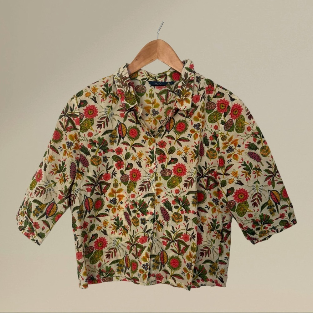 Aijou cotton floral cotton core farm house blouse size L - Picture 2 of 6
